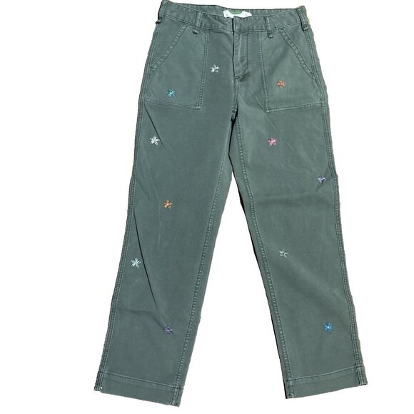 Anthropologie Embroidered Flowers Boyfriend Utility Pants Size 27 - Picture 1 of 10